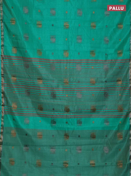 Semi raw silk saree teal green with thread woven buttas and thread woven border