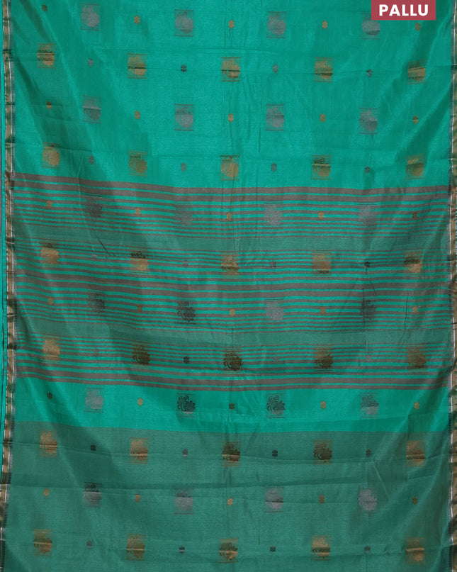Semi raw silk saree teal green with thread woven buttas and thread woven border