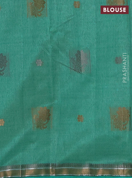 Semi raw silk saree teal green with thread woven buttas and thread woven border