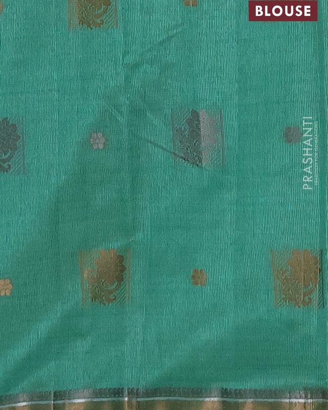 Semi raw silk saree teal green with thread woven buttas and thread woven border
