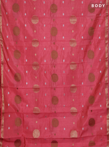Semi raw silk saree peach pink with thread & zari woven buttas and zari woven border