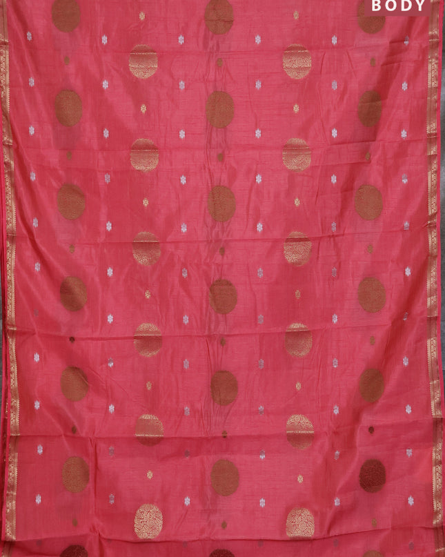 Semi raw silk saree peach pink with thread & zari woven buttas and zari woven border