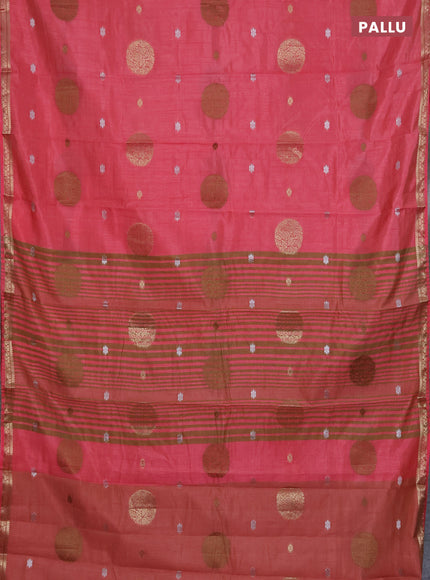 Semi raw silk saree peach pink with thread & zari woven buttas and zari woven border