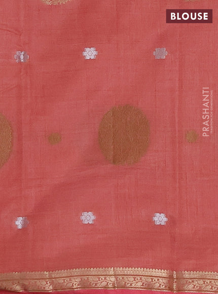 Semi raw silk saree peach pink with thread & zari woven buttas and zari woven border