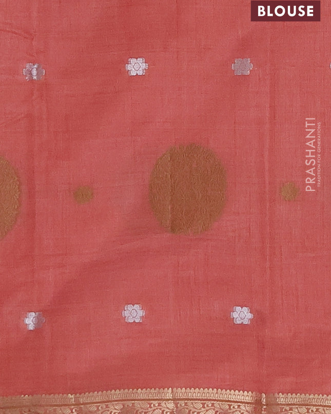 Semi raw silk saree peach pink with thread & zari woven buttas and zari woven border