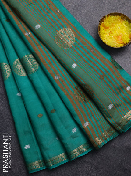 Semi raw silk saree teal green with thread & zari woven buttas and zari woven border