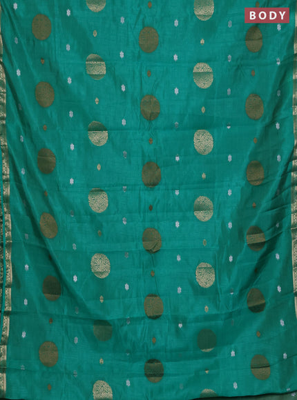 Semi raw silk saree teal green with thread & zari woven buttas and zari woven border