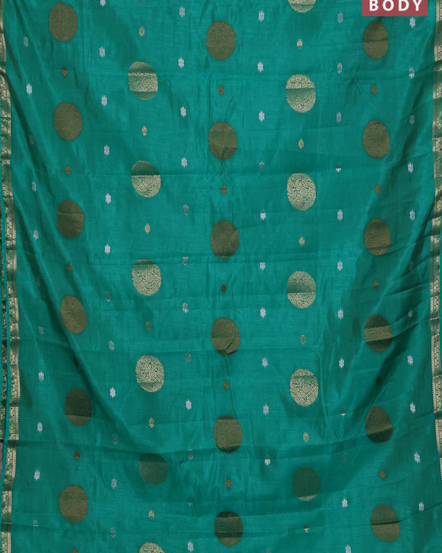 Semi raw silk saree teal green with thread & zari woven buttas and zari woven border