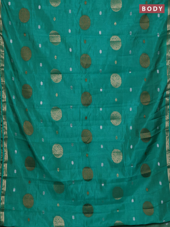 Semi raw silk saree teal green with thread & zari woven buttas and zari woven border