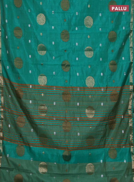 Semi raw silk saree teal green with thread & zari woven buttas and zari woven border