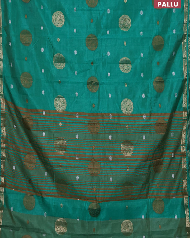 Semi raw silk saree teal green with thread & zari woven buttas and zari woven border