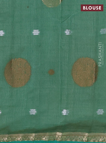 Semi raw silk saree teal green with thread & zari woven buttas and zari woven border