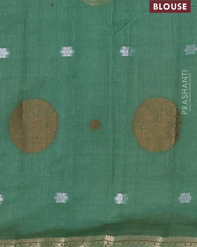 Semi raw silk saree teal green with thread & zari woven buttas and zari woven border