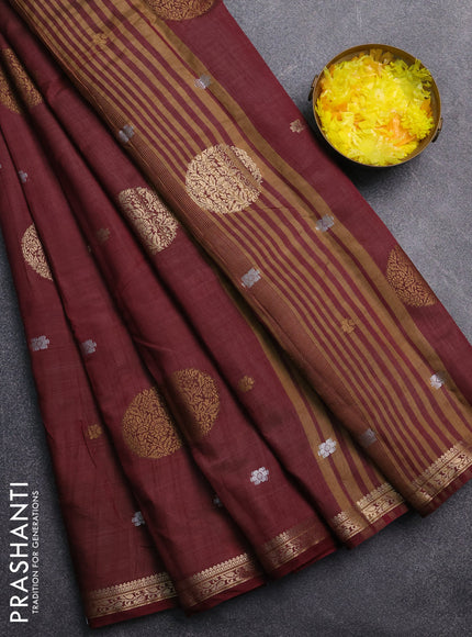 Semi raw silk saree deep maroon with thread & zari woven buttas and zari woven border