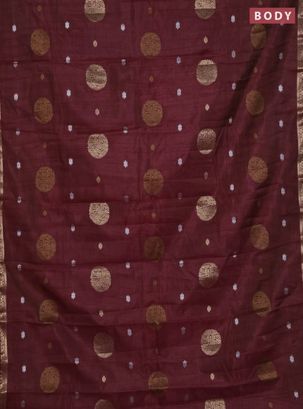 Semi raw silk saree deep maroon with thread & zari woven buttas and zari woven border