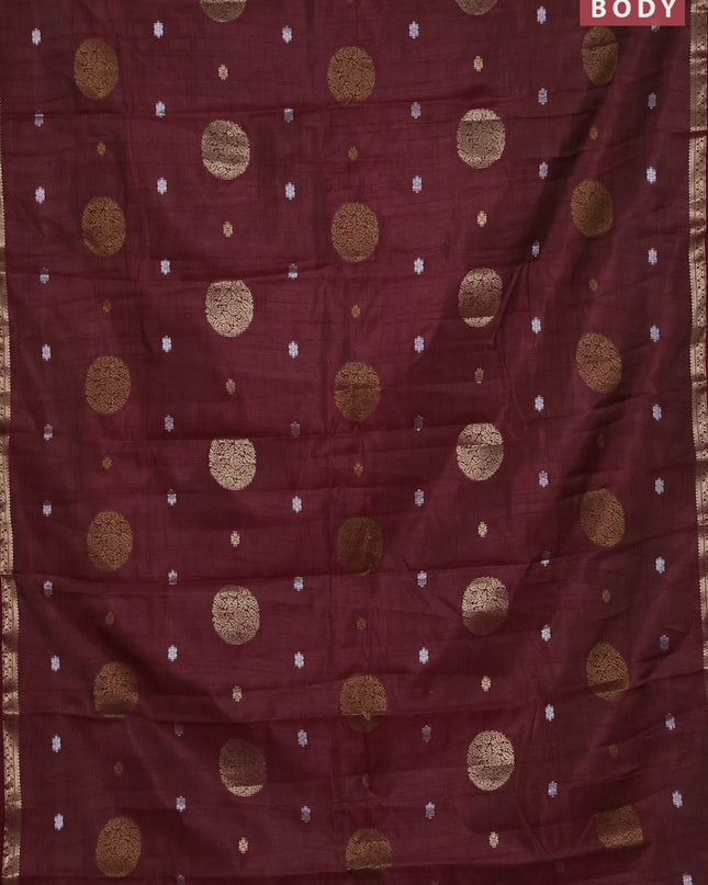 Semi raw silk saree deep maroon with thread & zari woven buttas and zari woven border