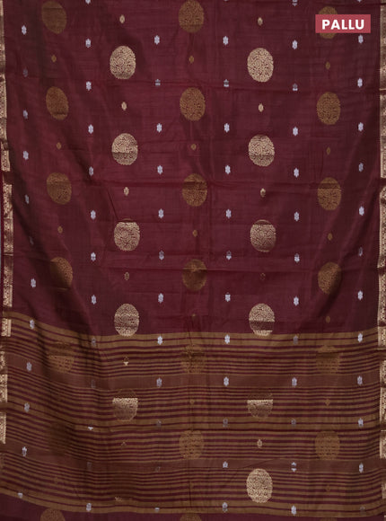 Semi raw silk saree deep maroon with thread & zari woven buttas and zari woven border