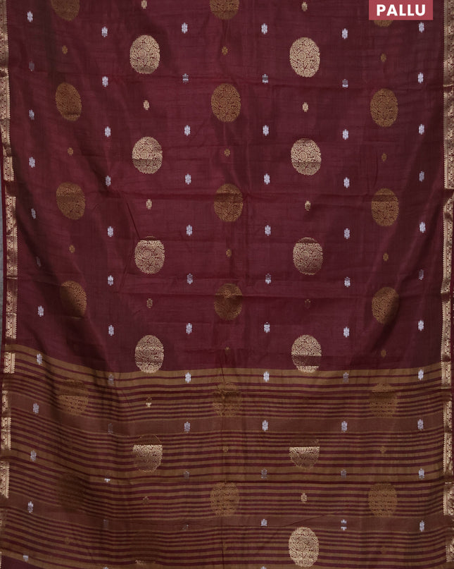 Semi raw silk saree deep maroon with thread & zari woven buttas and zari woven border