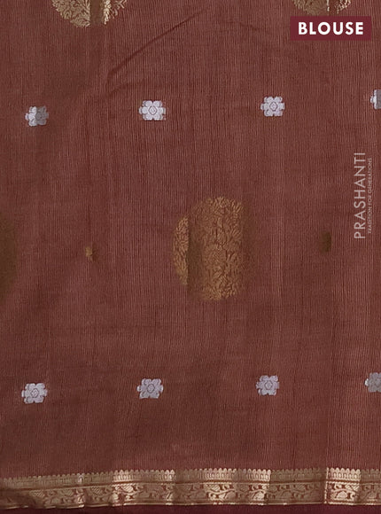 Semi raw silk saree deep maroon with thread & zari woven buttas and zari woven border