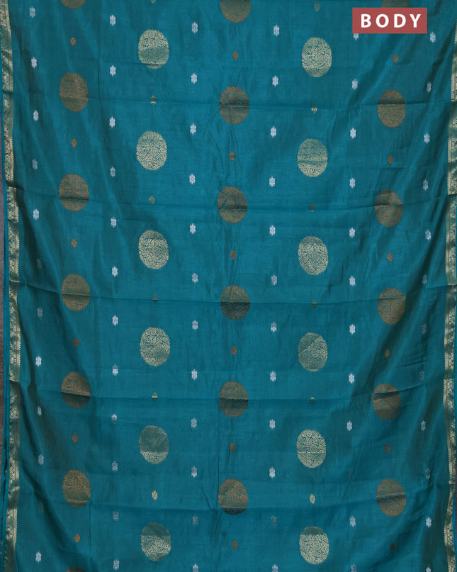 Semi raw silk saree teal blue with thread & zari woven buttas and zari woven border
