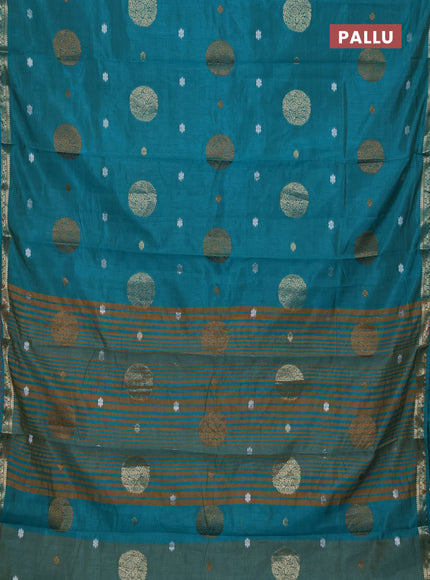 Semi raw silk saree teal blue with thread & zari woven buttas and zari woven border