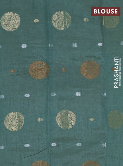 Semi raw silk saree teal blue with thread & zari woven buttas and zari woven border
