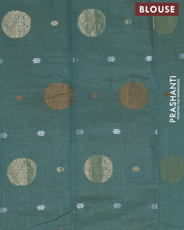 Semi raw silk saree teal blue with thread & zari woven buttas and zari woven border