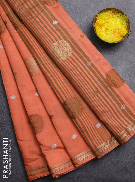 Semi raw silk saree pale orange with thread & zari woven buttas and zari woven border