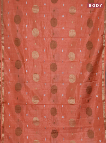 Semi raw silk saree pale orange with thread & zari woven buttas and zari woven border