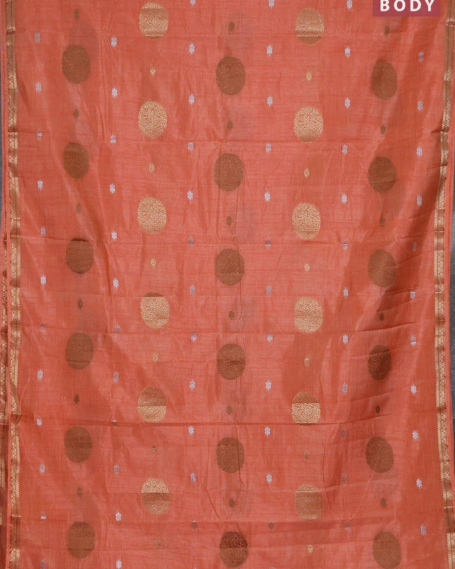 Semi raw silk saree pale orange with thread & zari woven buttas and zari woven border