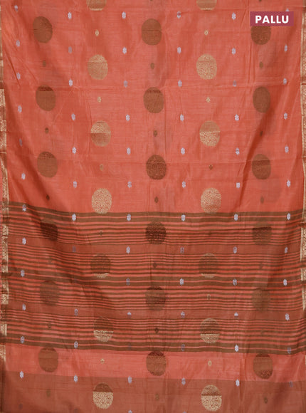 Semi raw silk saree pale orange with thread & zari woven buttas and zari woven border