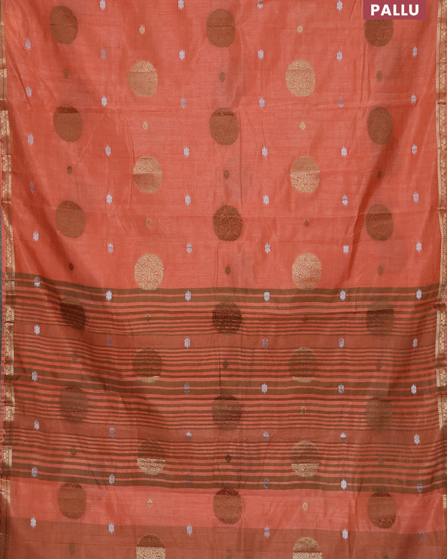 Semi raw silk saree pale orange with thread & zari woven buttas and zari woven border
