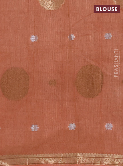 Semi raw silk saree pale orange with thread & zari woven buttas and zari woven border