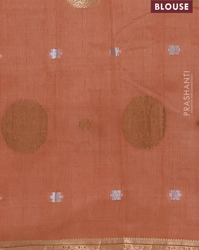 Semi raw silk saree pale orange with thread & zari woven buttas and zari woven border