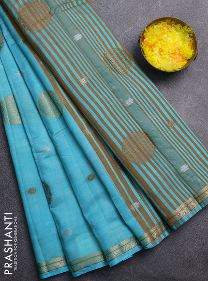 Semi raw silk saree light blue with thread & zari woven buttas and zari woven border