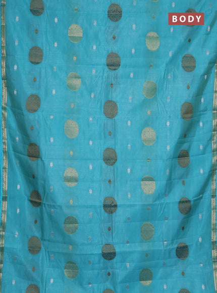 Semi raw silk saree light blue with thread & zari woven buttas and zari woven border