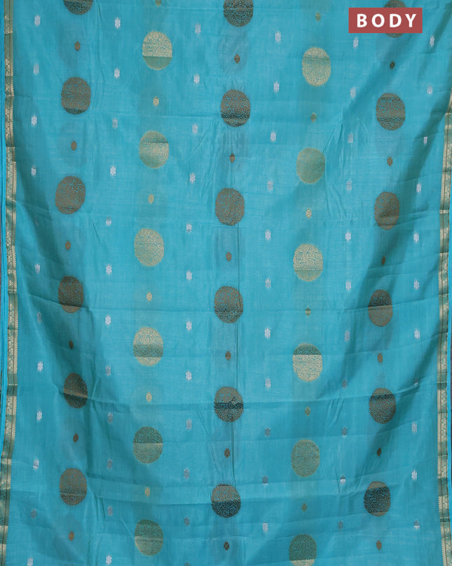 Semi raw silk saree light blue with thread & zari woven buttas and zari woven border
