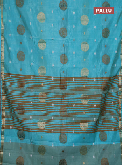 Semi raw silk saree light blue with thread & zari woven buttas and zari woven border
