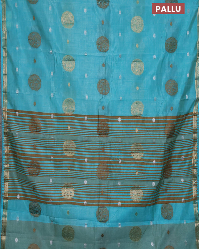 Semi raw silk saree light blue with thread & zari woven buttas and zari woven border