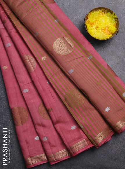Semi raw silk saree mauve pink with thread & zari woven buttas and zari woven border