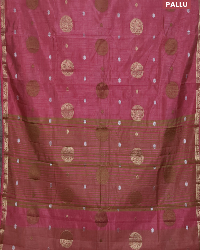 Semi raw silk saree mauve pink with thread & zari woven buttas and zari woven border