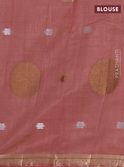 Semi raw silk saree mauve pink with thread & zari woven buttas and zari woven border