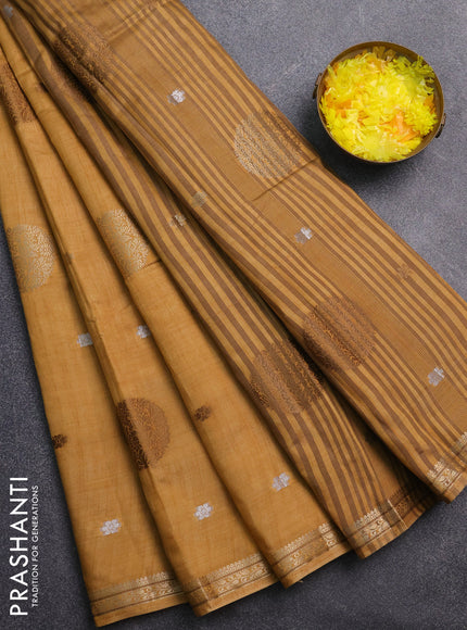 Semi raw silk saree sandal with thread & zari woven buttas and zari woven border