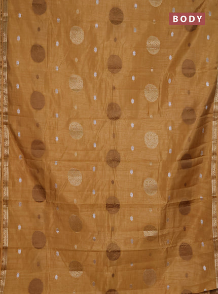 Semi raw silk saree sandal with thread & zari woven buttas and zari woven border