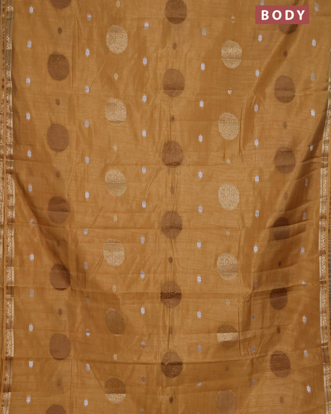 Semi raw silk saree sandal with thread & zari woven buttas and zari woven border