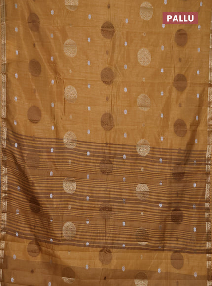 Semi raw silk saree sandal with thread & zari woven buttas and zari woven border