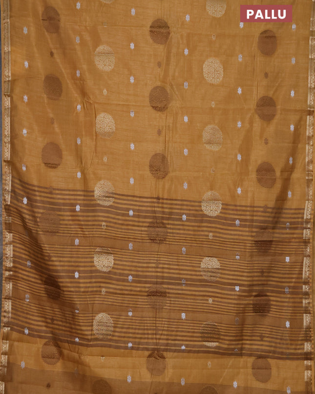 Semi raw silk saree sandal with thread & zari woven buttas and zari woven border