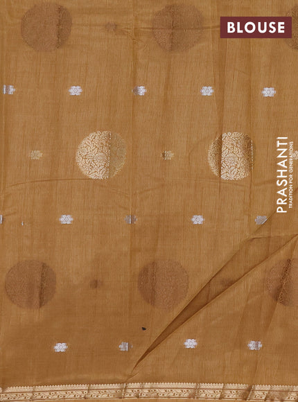 Semi raw silk saree sandal with thread & zari woven buttas and zari woven border
