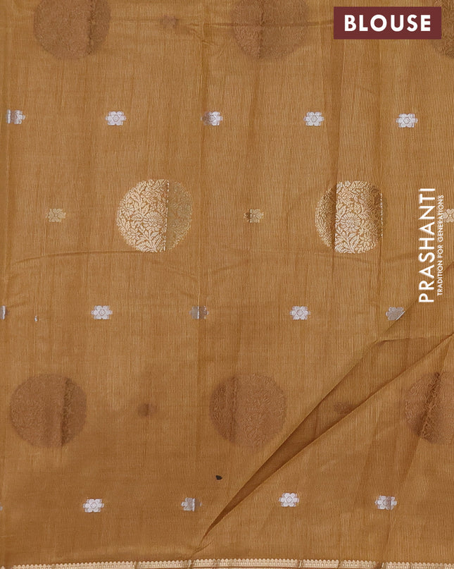 Semi raw silk saree sandal with thread & zari woven buttas and zari woven border