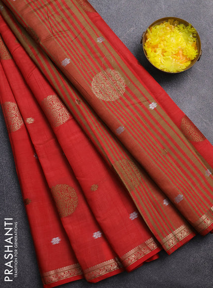 Semi raw silk saree red with thread & zari woven buttas and zari woven border